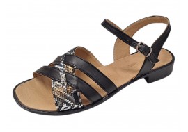 Sandale dama negre din piele naturala cu barete multiple si insertie print sarpe CLP15N